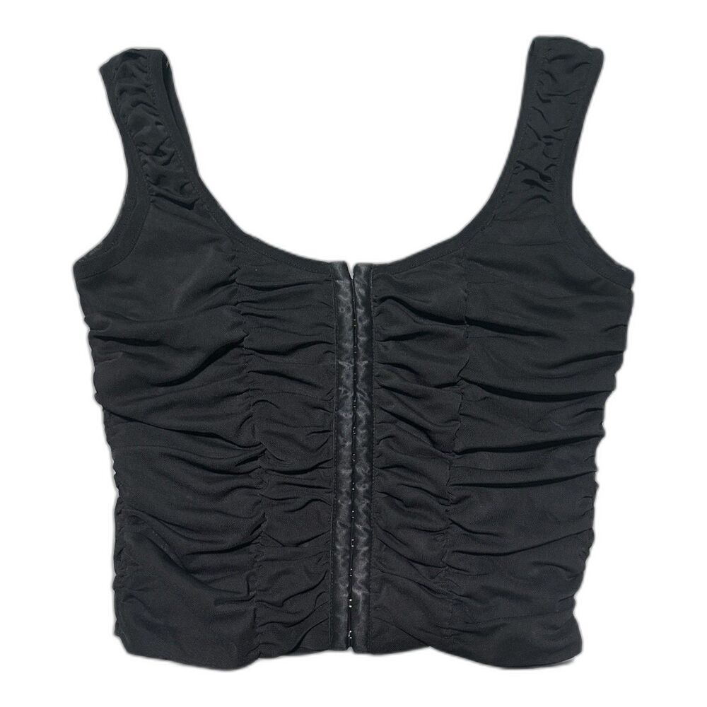 Shinestar Black Ruched Crop Top Women M Corset Hook Eye Tank Goth Y2K